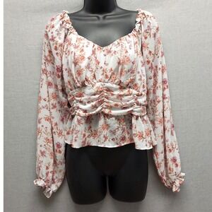 Womens Milkmaid‎ Coquette Babydoll Top L Y2K Puff Sleeve Cottagecore Peasant